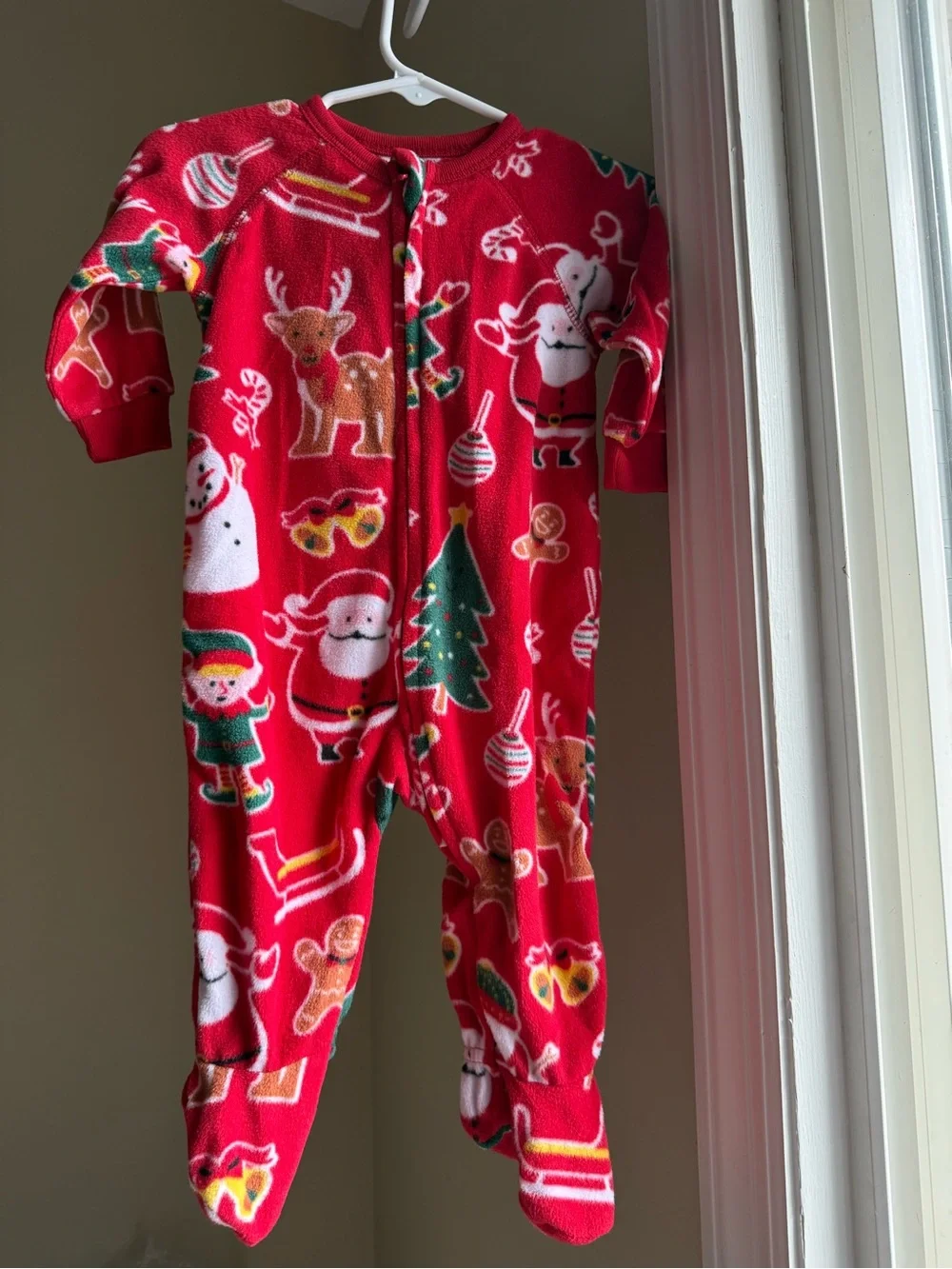 2 for $10 Cozy Red Holiday Print Fleece Footed Pajamas
